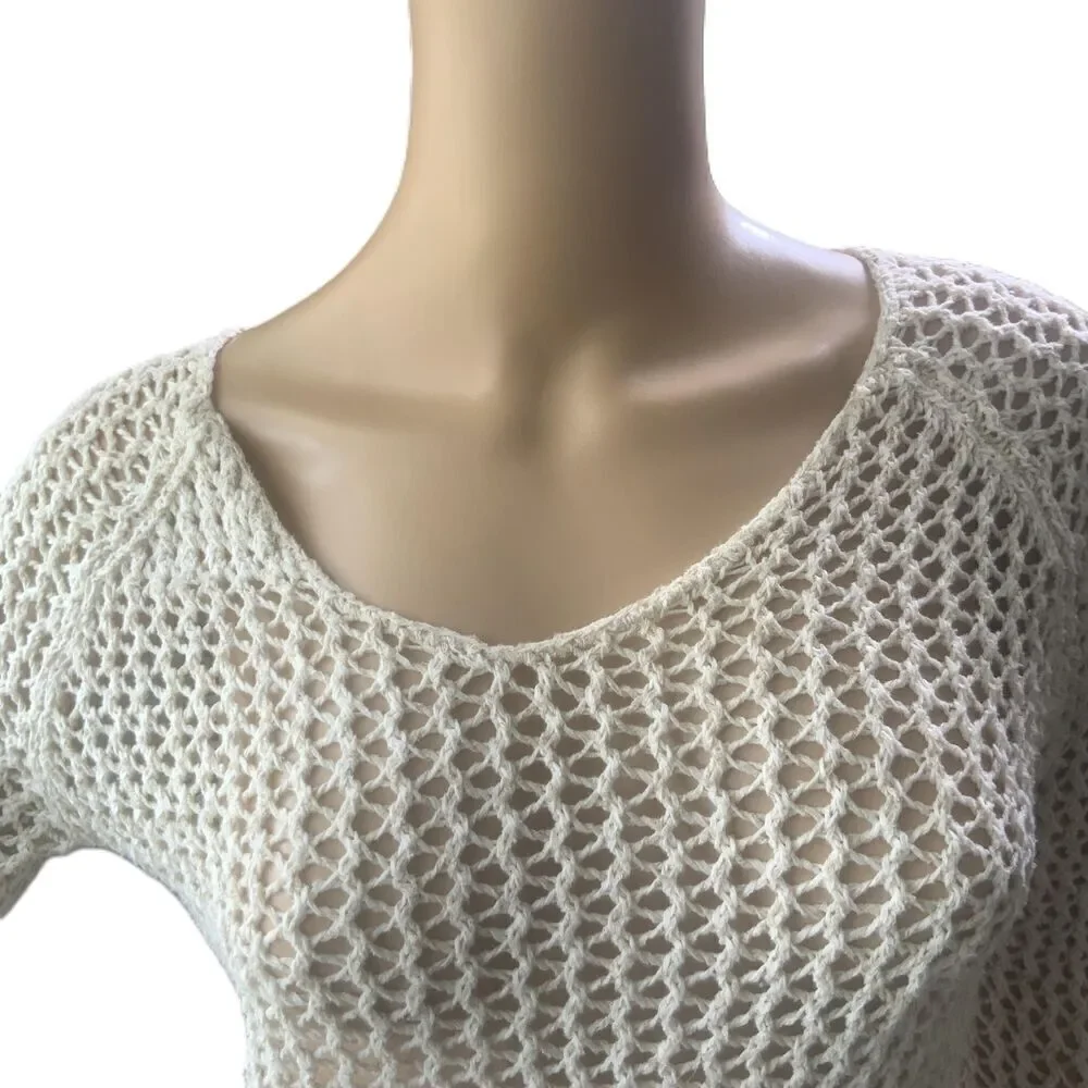 Lucky Brand‎ Beige Open-Knit Long Sleeve V-Neck Pullover Sweater Size XS